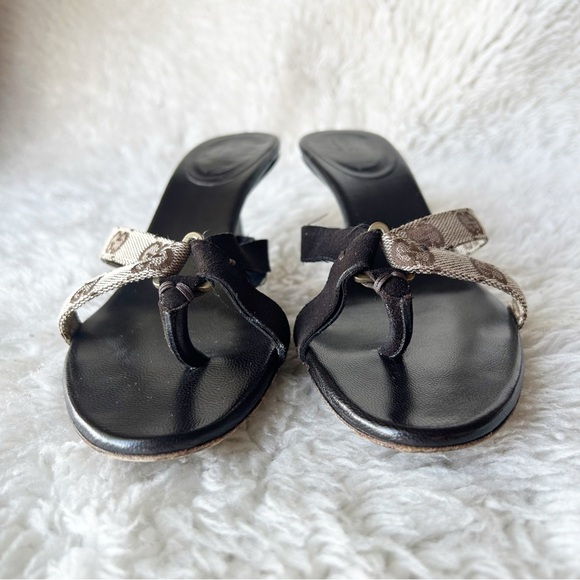 Gucci GG Monogram Canvas Suede Kitten Heels Sandals Size 7.5 Brown Beige - Picture 6 of 14